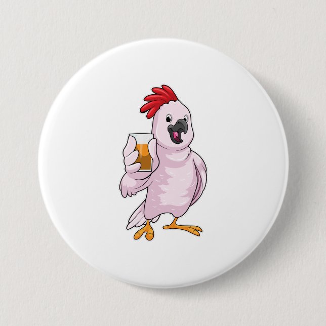Parrot with Juice 3 Inch Round Button (Front)