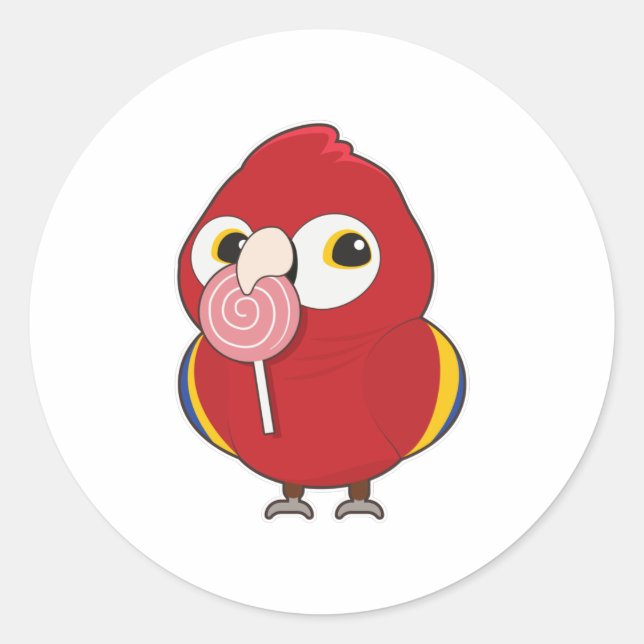 Parrot with Lollipop Classic Round Sticker (Front)