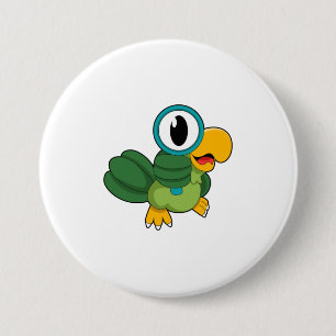 Parrot with Magnifying glass 3 Inch Round Button
