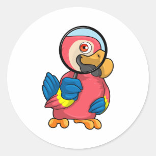 Parrot with Magnifying glass Classic Round Sticker