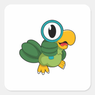 Parrot with Magnifying glass Square Sticker