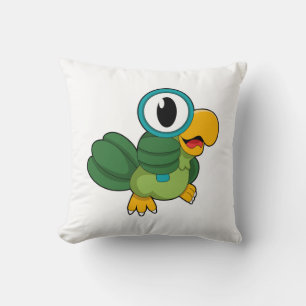Parrot with Magnifying glass Throw Pillow