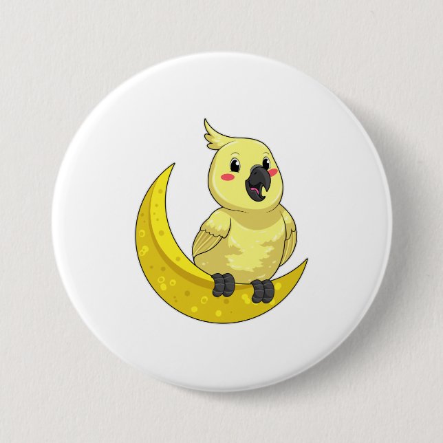 Parrot with Moon 3 Inch Round Button (Front)