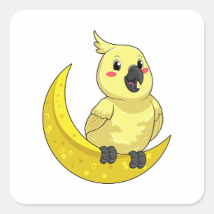Parrot with Moon Square Sticker