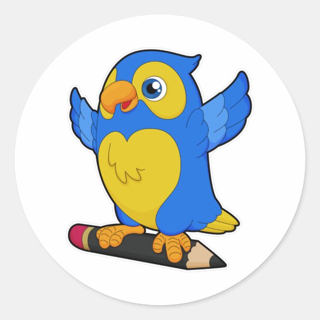 Parrot with Pencil Classic Round Sticker (Front)