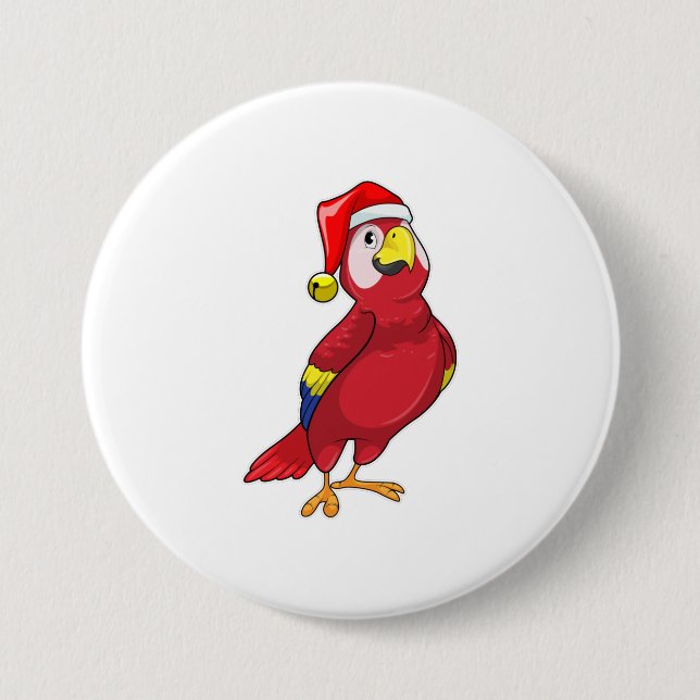 Parrot with Santa hat 3 Inch Round Button (Front)