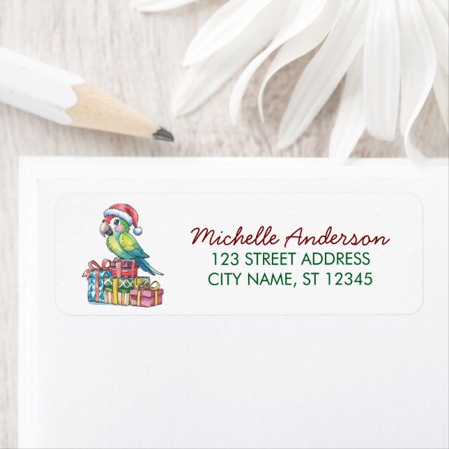  Parrot with Santa Hat Christmas Return Address    (Insitu)