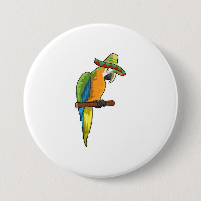 Parrot with Straw hat 3 Inch Round Button (Front)
