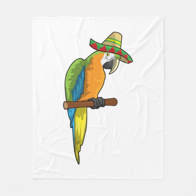 Parrot with Straw hat Fleece Blanket (Front)
