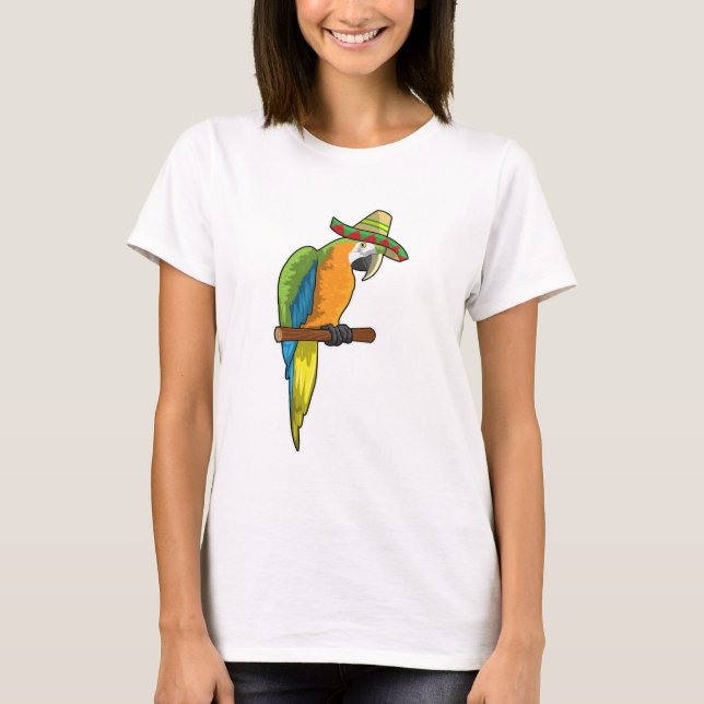 Parrot with Straw hat T-Shirt (Front)
