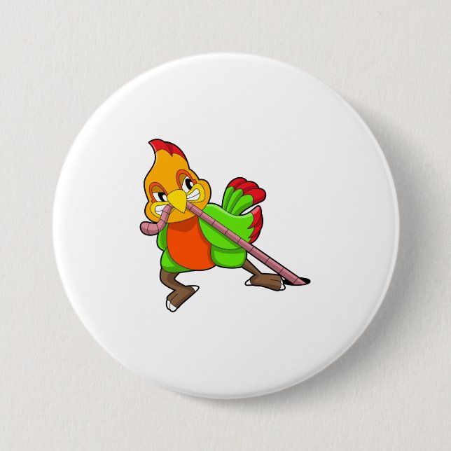 Parrot with Worm 3 Inch Round Button (Front)