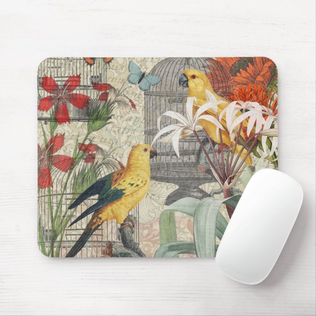 Parrot Yellow Tropical Antique Flower  Mouse Pad (With Mouse)
