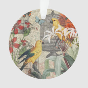 Parrot Yellow Tropical Antique Flower  Ornament