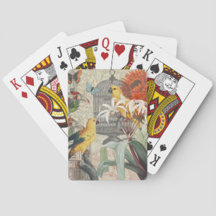 Parrot Yellow Tropical Antique Flower Playing Cards