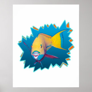Parrotfish on Blue * Starburst Cut Out |  Poster