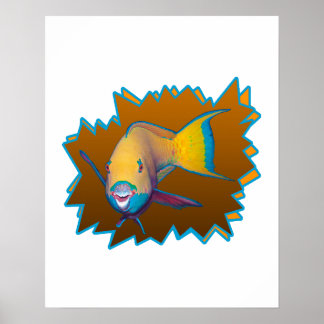 Parrotfish on Orange * Starburst Cut Out |  Poster