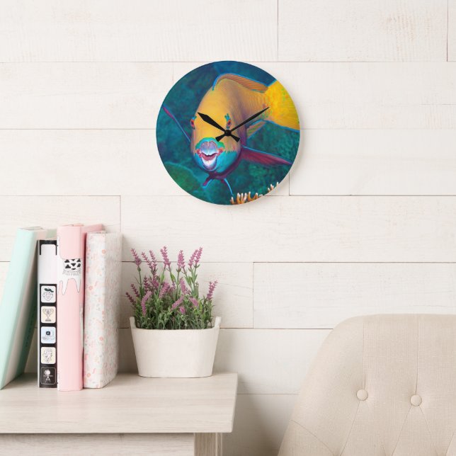 Parrotfish - Striking Make-Up! Colourful photo |  Large Clock (Reading Room)