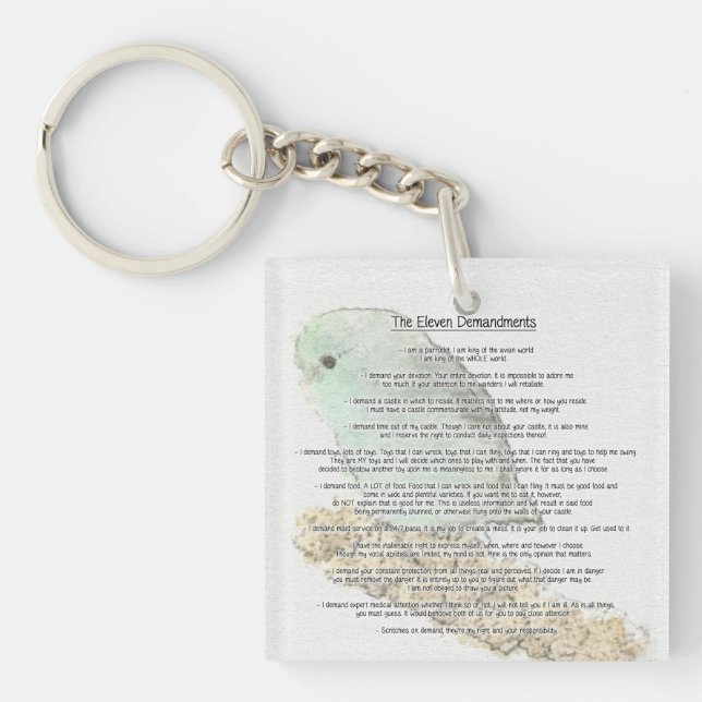 Parrotlets' Eleven Demandments Keychain (Front)