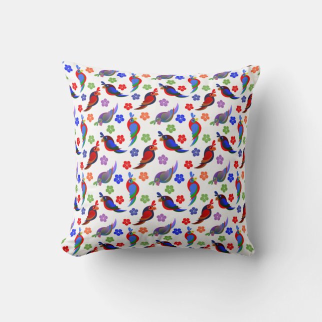 Parrots and Flowers Throw Pillow (Front)