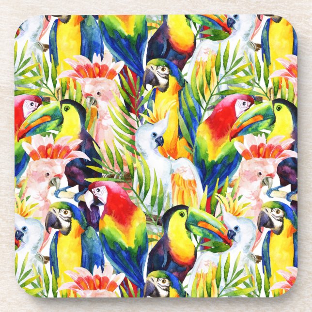 Parrots And Palm Leaves Coaster (Front)
