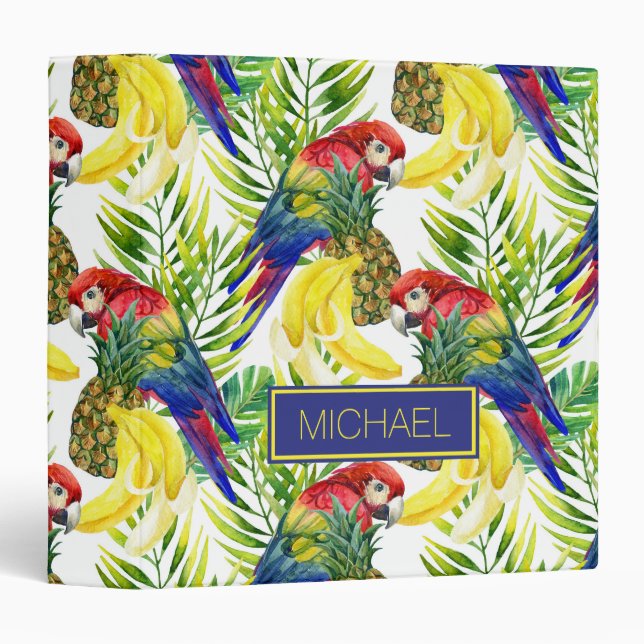 Parrots And Tropical Fruit | Add Your Name Binder (Front/Spine)