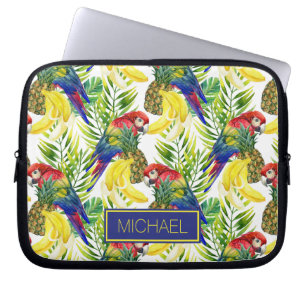 Parrots And Tropical Fruit   Add Your Name Laptop Sleeve
