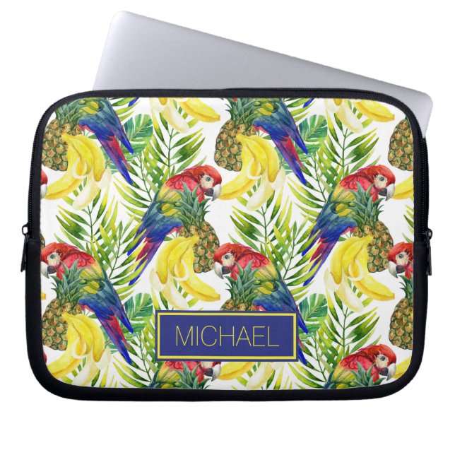 Parrots And Tropical Fruit | Add Your Name Laptop Sleeve (Front)
