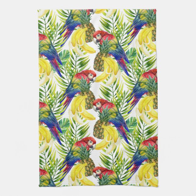 Parrots And Tropical Fruit Kitchen Towel (Vertical)