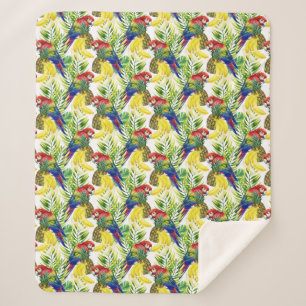 Parrots And Tropical Fruit Sherpa Blanket