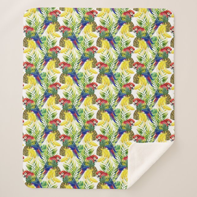 Parrots And Tropical Fruit Sherpa Blanket (Front)