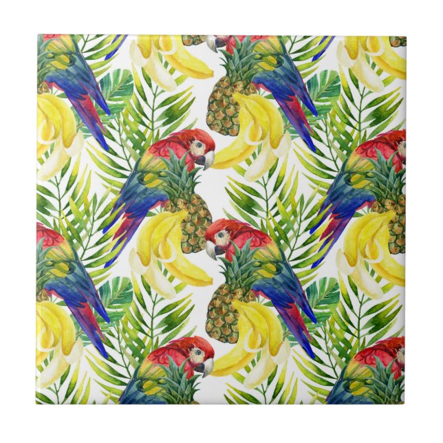 Parrots And Tropical Fruit Tile (Front)