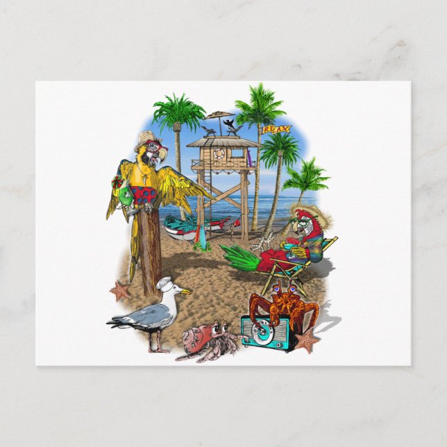 Parrots Beach Party Invitation Postcard (Front)