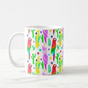 Parrots colorful seamless hand drawn pattern coffee mug