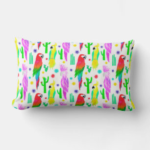 Parrots colorful seamless hand drawn pattern lumbar pillow