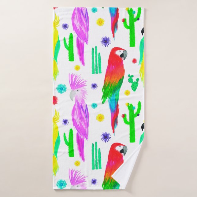Parrots colourful seamless hand drawn pattern bath towel (Bath Towel)