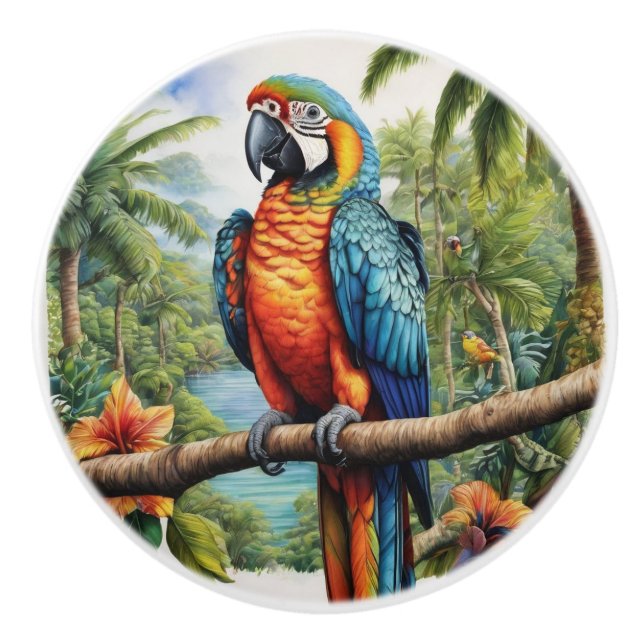Parrots Colourful Tropical Ceramic Knob (Front)