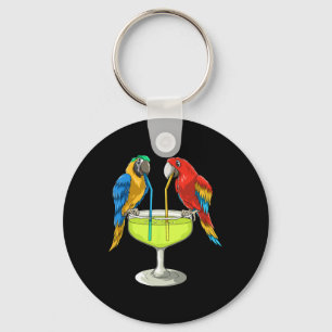 Parrots Drinking Margarita Hawaiian Vacation Beach Keychain