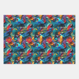 Parrots Floral Kirigami Wrapping Paper Sheet