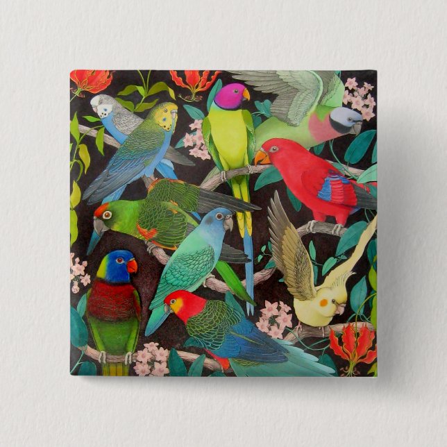 Parrots of the World II 2 Inch Square Button (Front)
