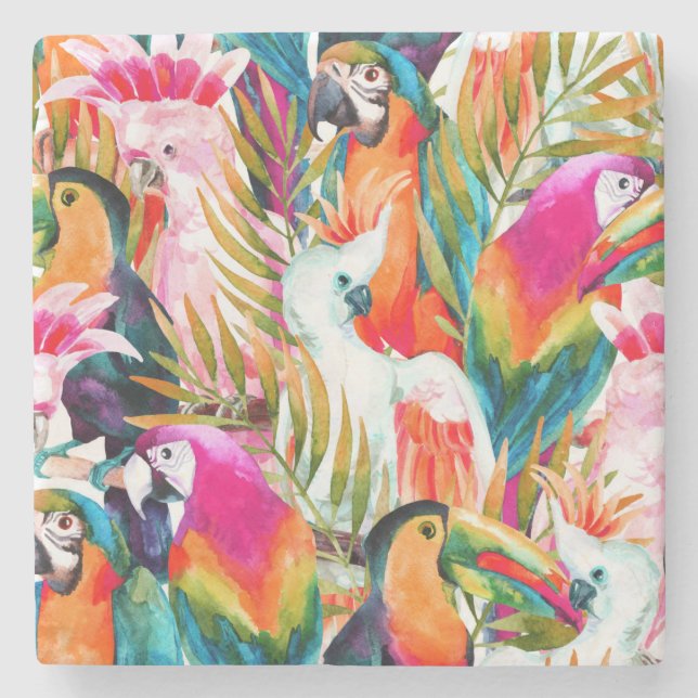 Parrots & Palm Leaves 2 Stone Coaster (Front)