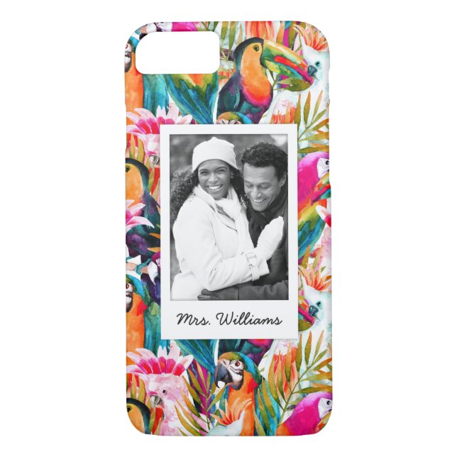 Parrots & Palm Leaves | Add Your Photo & Name Case-Mate iPhone Case (Back)