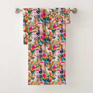 Parrots & Palm Leaves Bath Towel Set
