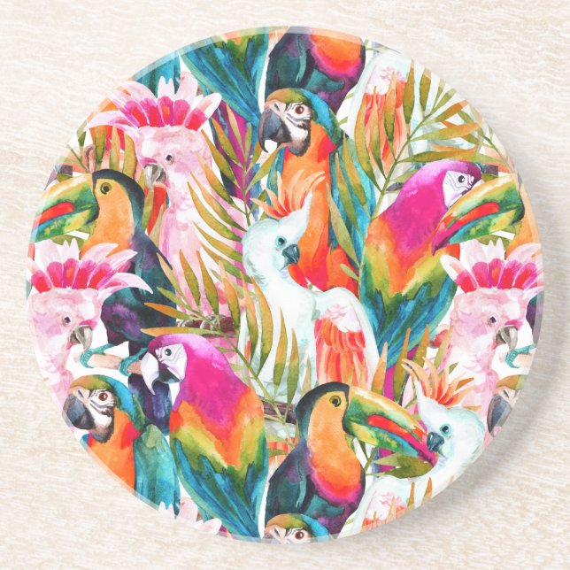 Parrots & Palm Leaves Coaster (Front)