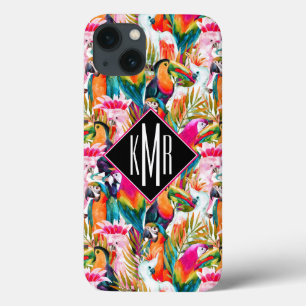 Parrots & Palm Leaves Monogram iPhone 13 Case