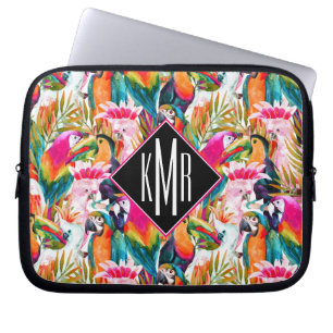 Parrots & Palm Leaves   Monogram Laptop Sleeve