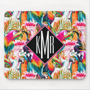 Parrots & Palm Leaves Monogram Mouse Pad