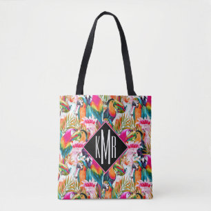 Parrots & Palm Leaves   Monogram Tote Bag
