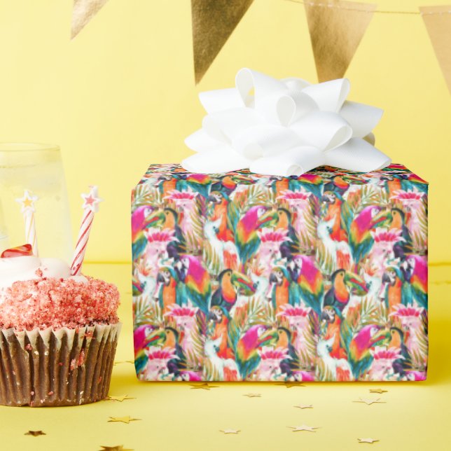 Parrots & Palm Leaves Wrapping Paper (Birthday Party)