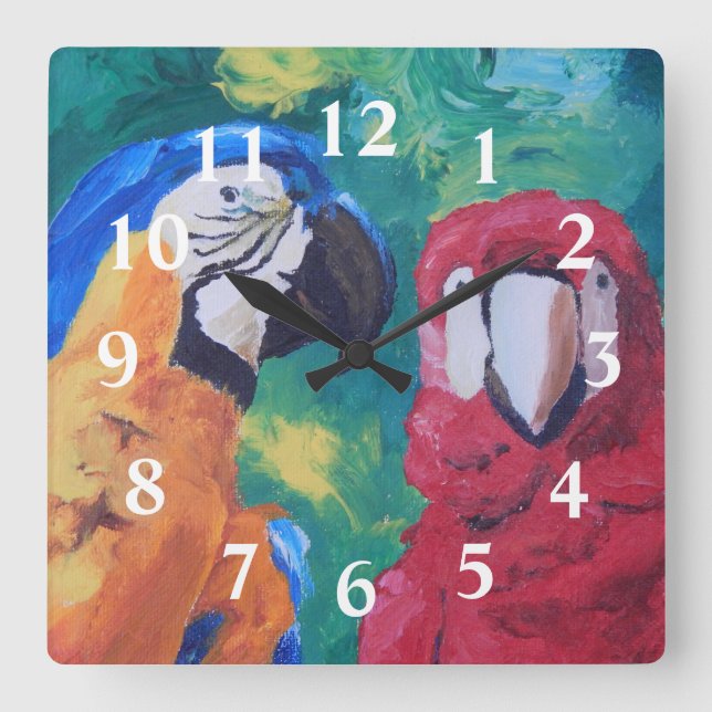 Parrots Square Wall Clock (Front)