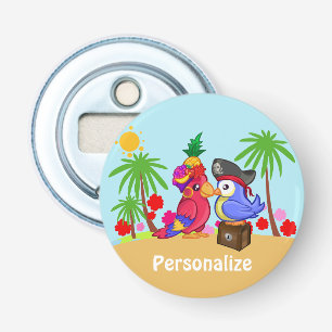 Parrots Treasure Love Cartoon Personalised Bottle Opener